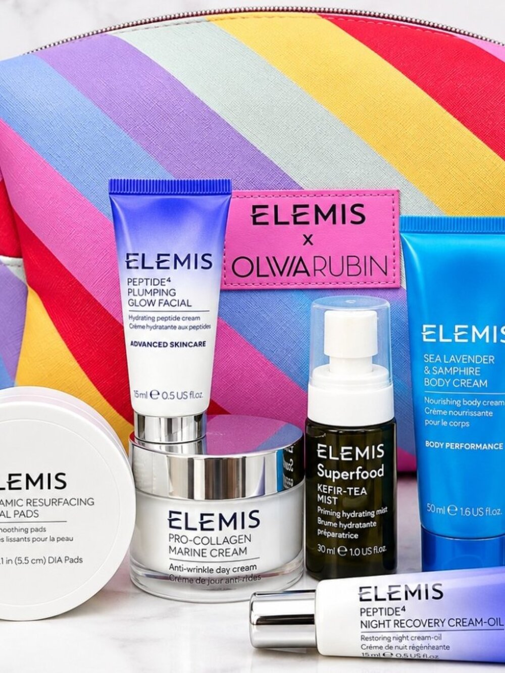 ELEMISxOlivia Rubin Luxury Skincare 7-Pc Set+Limited Edition Cosmetic Bag NEW